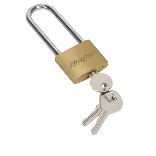 Siegen S0989 Brass Body Padlock with Brass Cylinder Long Shackle 40mm Siegen