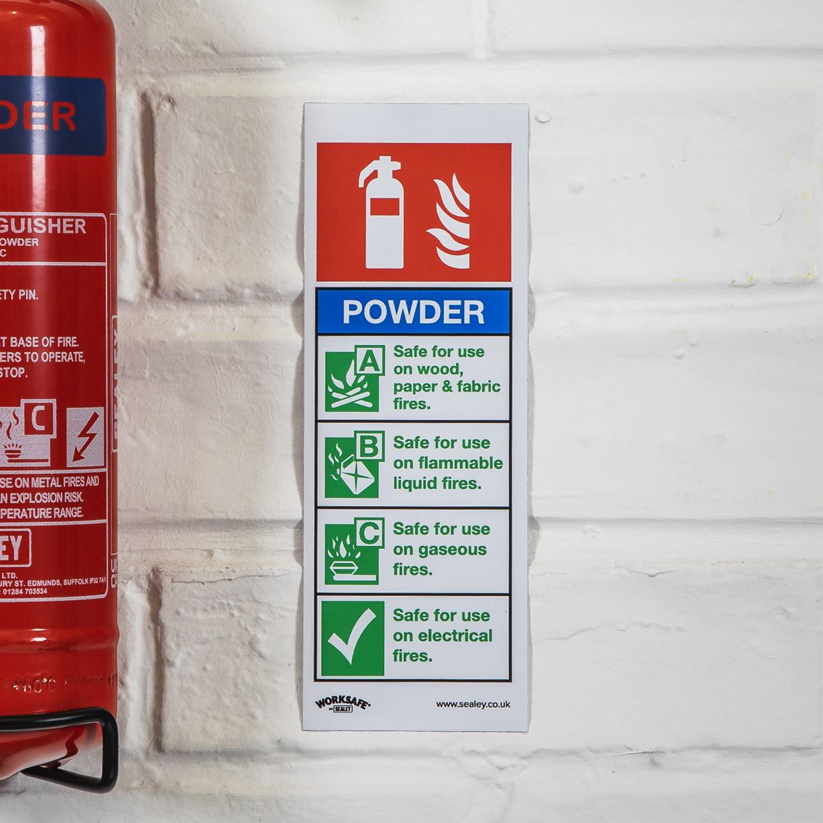 Sealey SS52P10 Safe Conditions Safety Sign - Powder Fire Extinguisher - Rigid Plastic - Pack of 10 Sealey