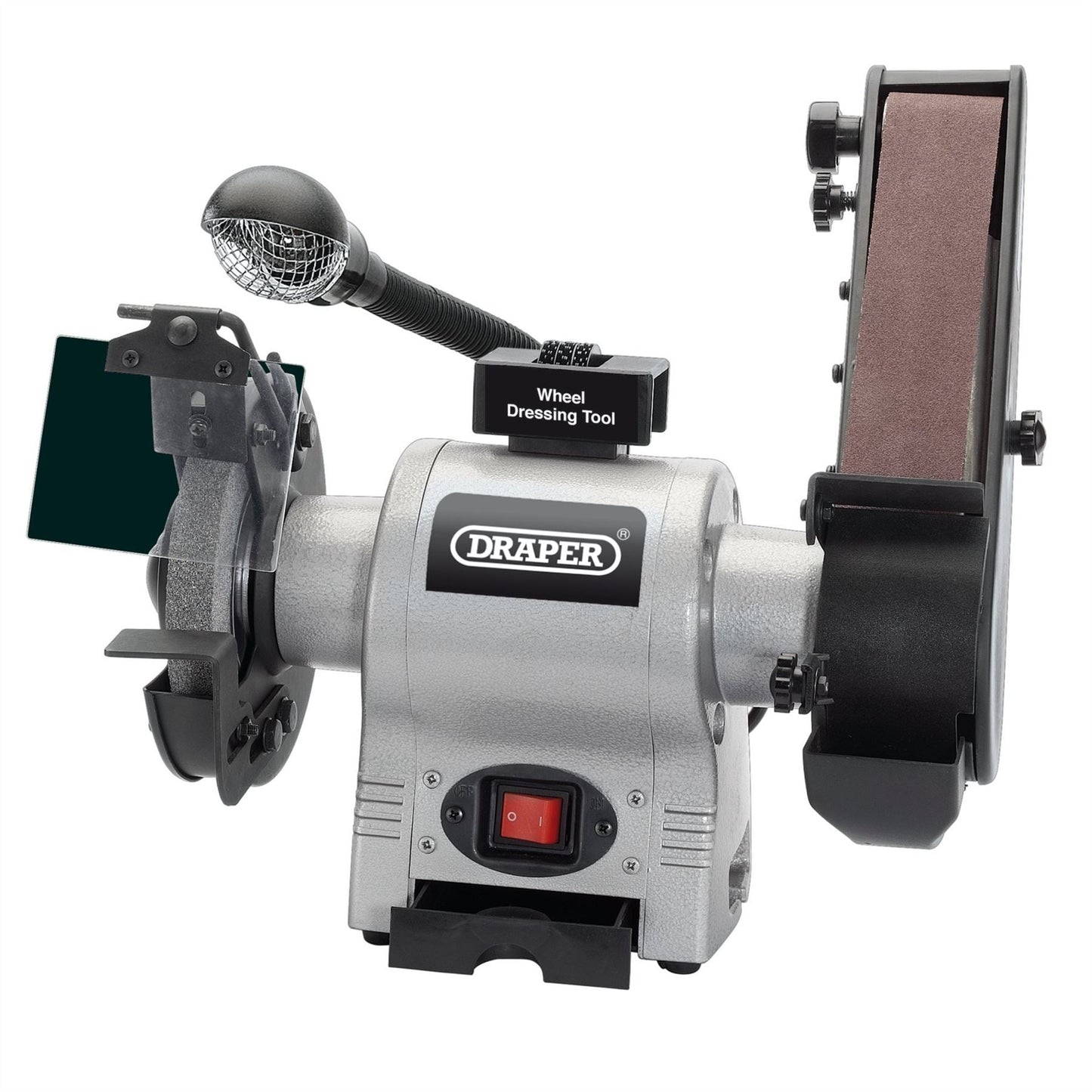 Draper 05096 Bench Grinder with Sanding Belt and Work light 150mm 370W Draper