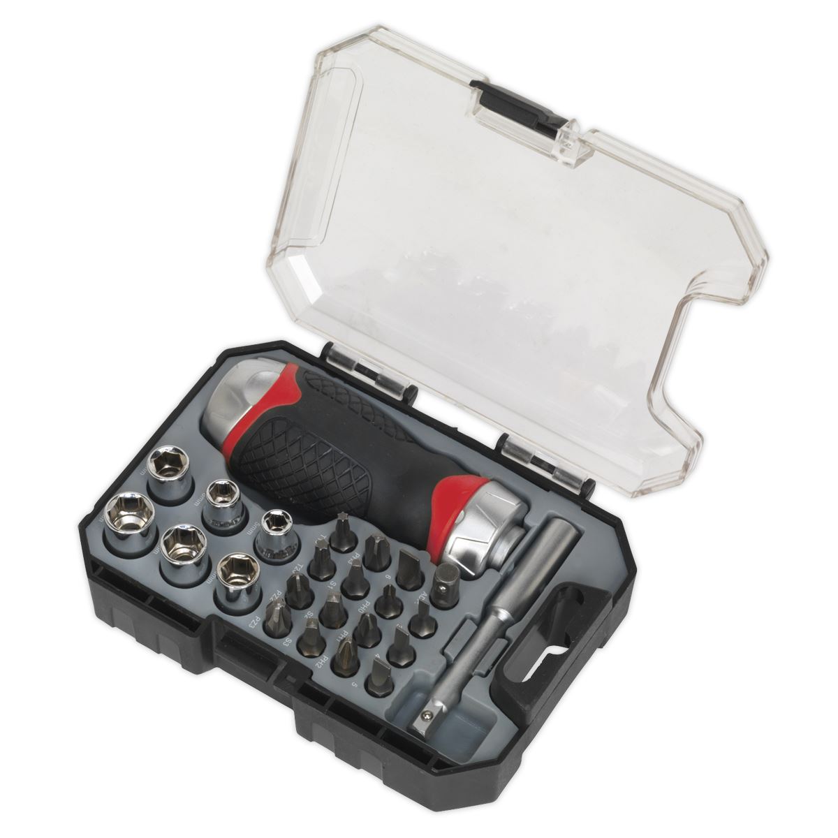 Sealey AK64906 Fine Tooth Ratchet Screwdriver Socket & Bit Set 24pc Stubby Sealey