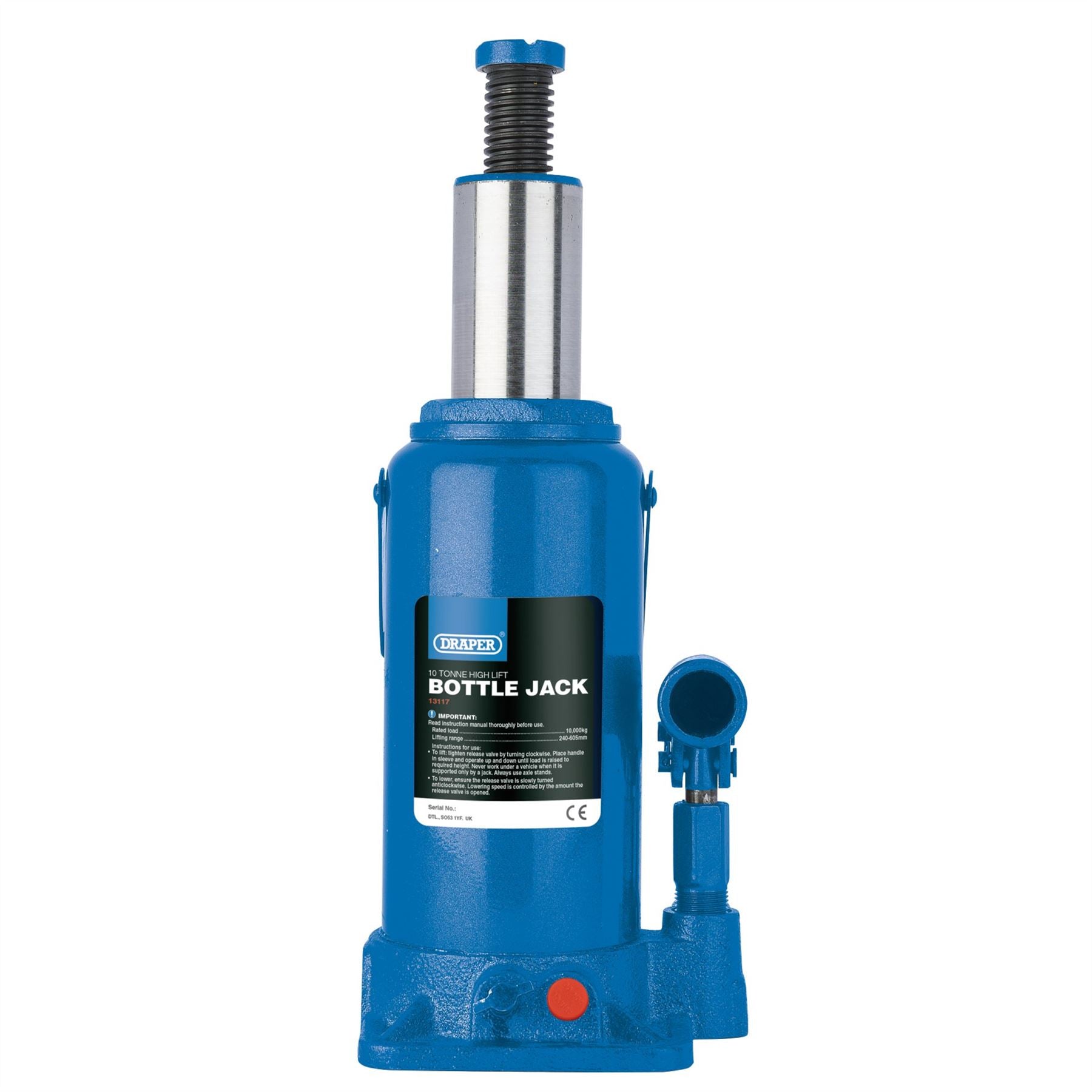 Draper 13117 High Lift Hydraulic Bottle Jack 10 Tonne Draper