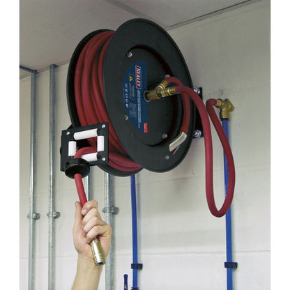 Sealey SA841 Retractable Air Hose Metal Reel 15m Ø10mm ID Rubber Hose Sealey