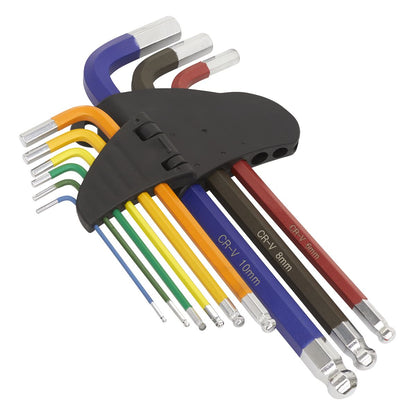 Sealey AK7190 Ball-End Hex Key Set 9pc Colour-Coded Long Metric Sealey