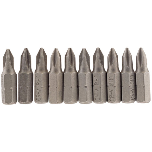 Draper 64060 Cross Slot Insert Bit 1/4" Hex 25mm Long No.1 Pack of 10 Draper