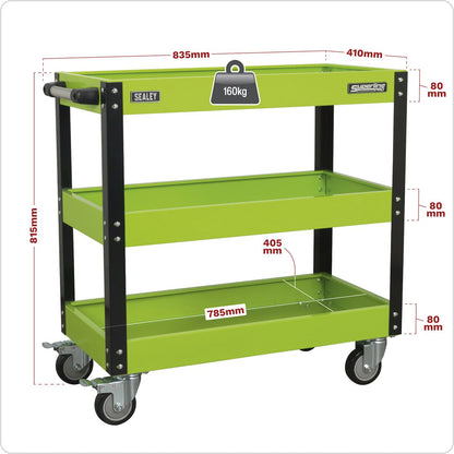 Sealey CX110HV Workshop Trolley 3-Level Heavy-Duty - Hi-Vis Green Sealey