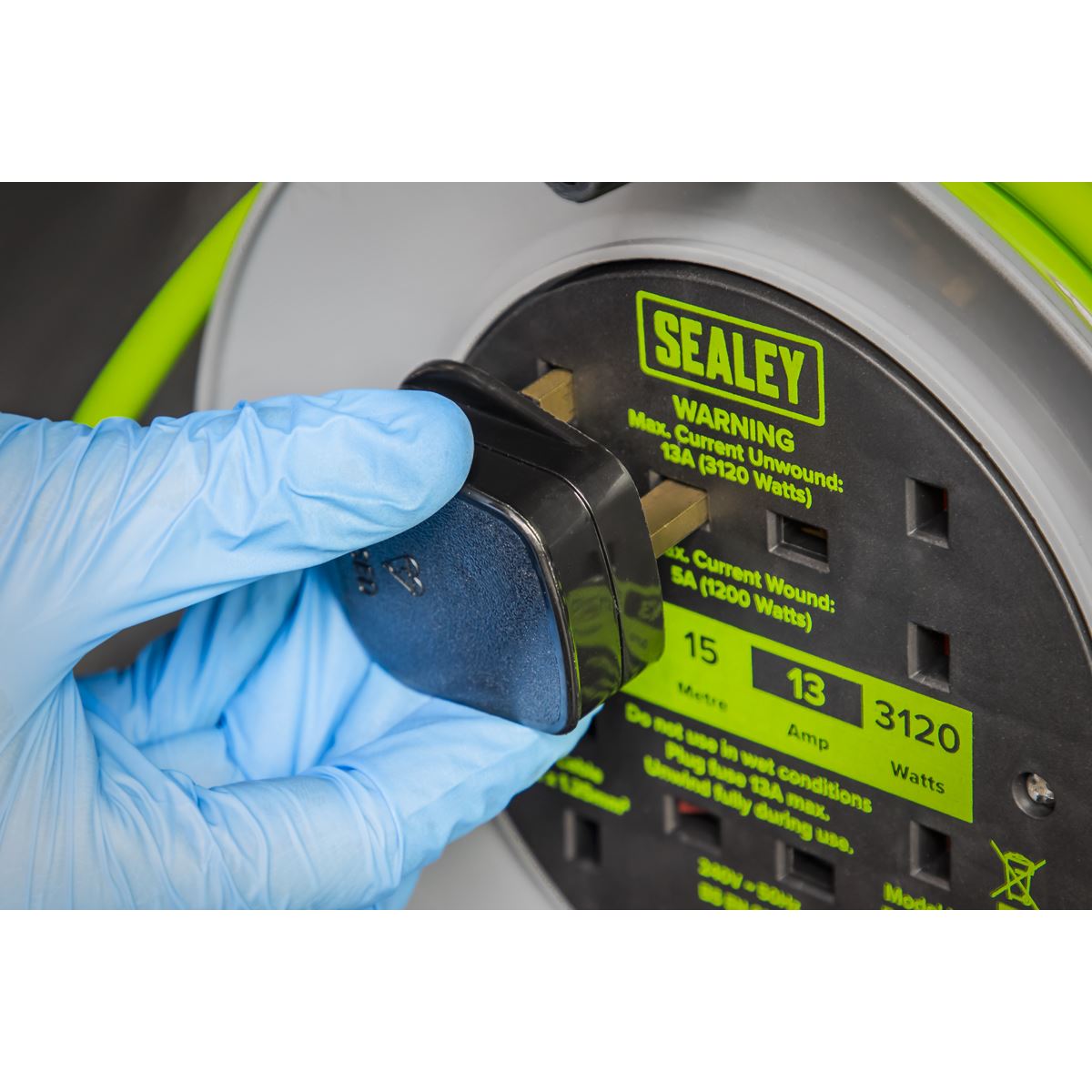 Sealey BCR153TG Cable Reel with Thermal Trip 4 x 230V 15m - Green Sealey