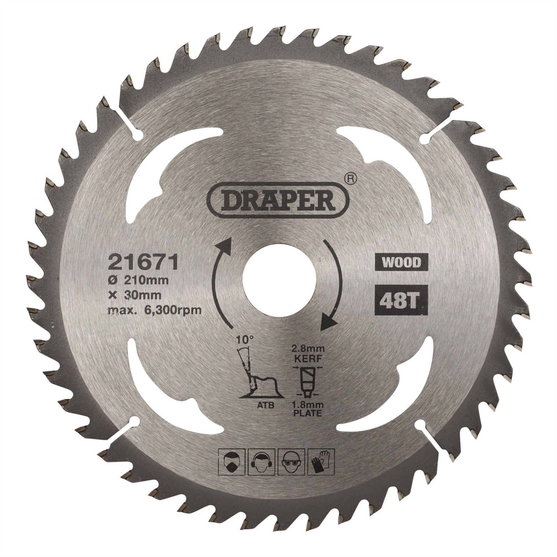 Draper 21671 TCT Circular Saw Blade for Wood 210 x 30mm 48T Draper