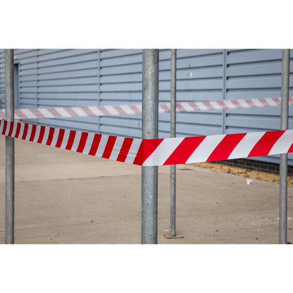 Sealey BTRW Hazard Warning Barrier Tape 80mm x 100m Red/White Non-Adhesive Sealey