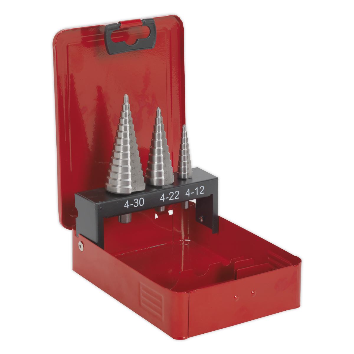 Sealey AK4733 HSS M2 Step Drill Bit Set 3pc Double Flute Sealey