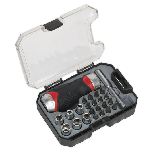 Sealey AK64906 Fine Tooth Ratchet Screwdriver Socket & Bit Set 24pc Stubby Sealey