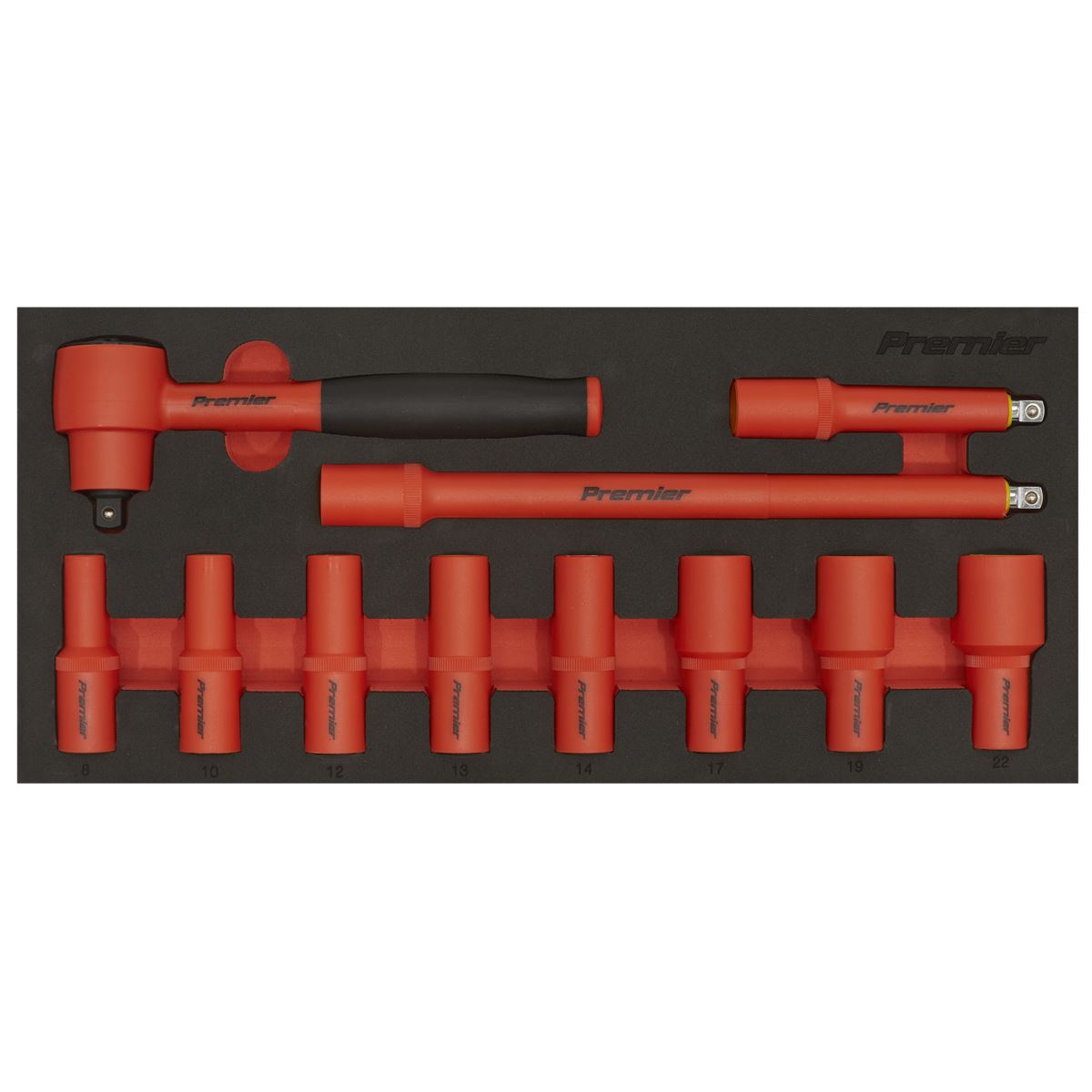 Sealey TBTE01 Insulated Socket Set with Tool Tray 11pc 3/8"Sq Drive - VDE Approved Sealey
