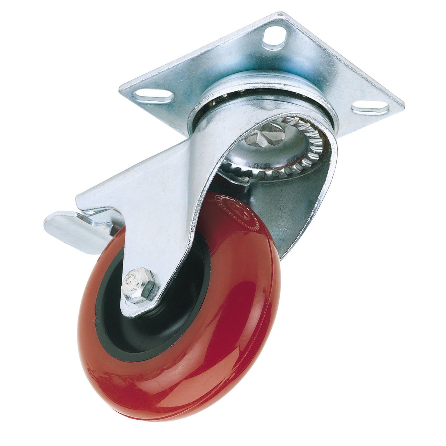 Draper 65514 Swivel Plate Fixing Polyurethane Wheel with Brake 75mm Diameter S.W.L. 70kg Draper
