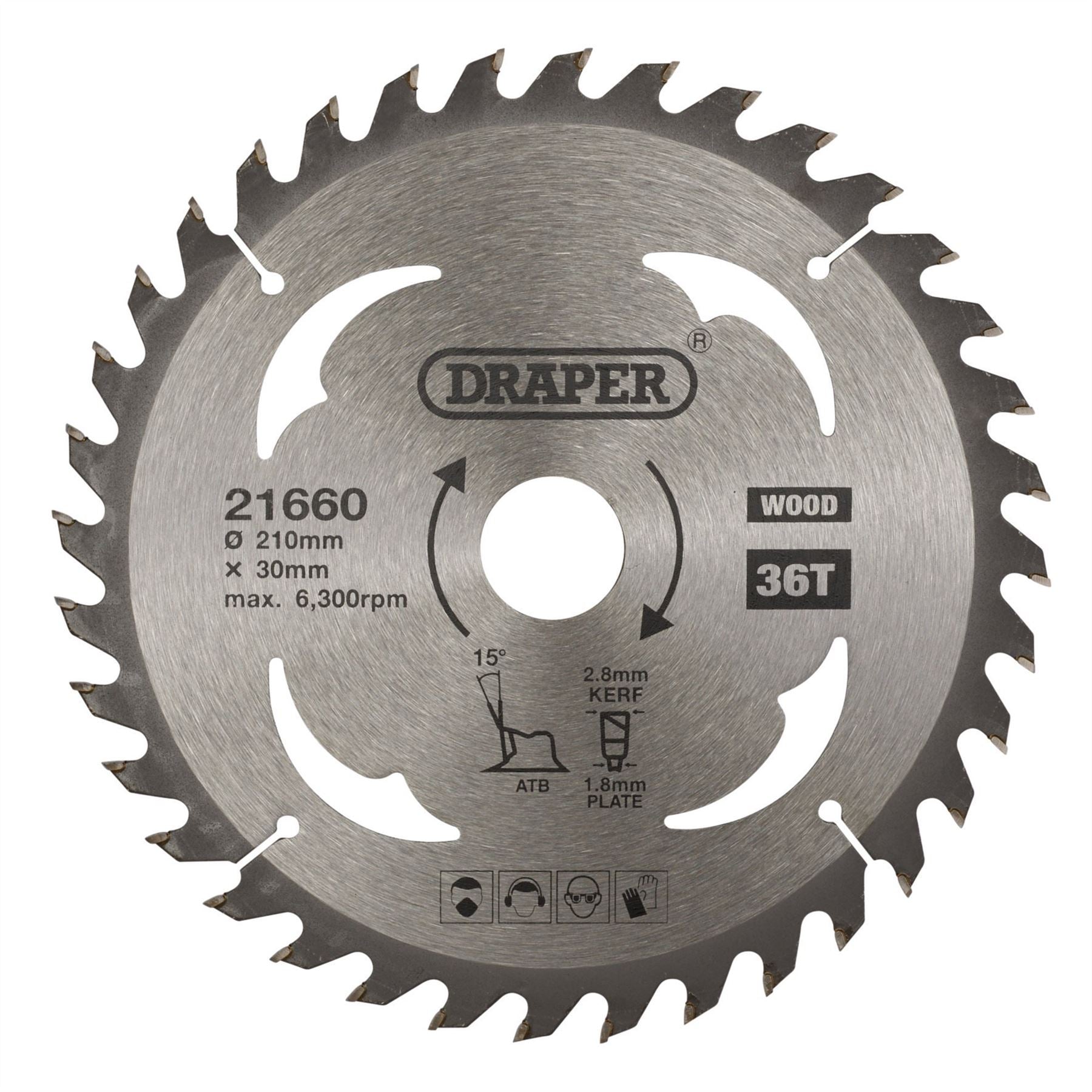 Draper 21660 TCT Circular Saw Blade for Wood 210 x 30mm 36T Draper