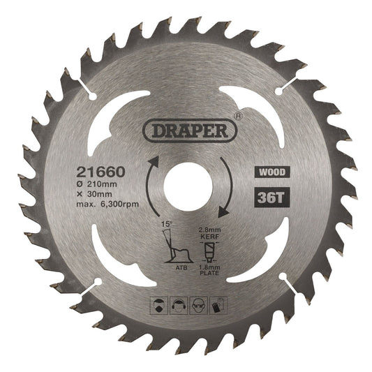 Draper 21660 TCT Circular Saw Blade for Wood 210 x 30mm 36T Draper