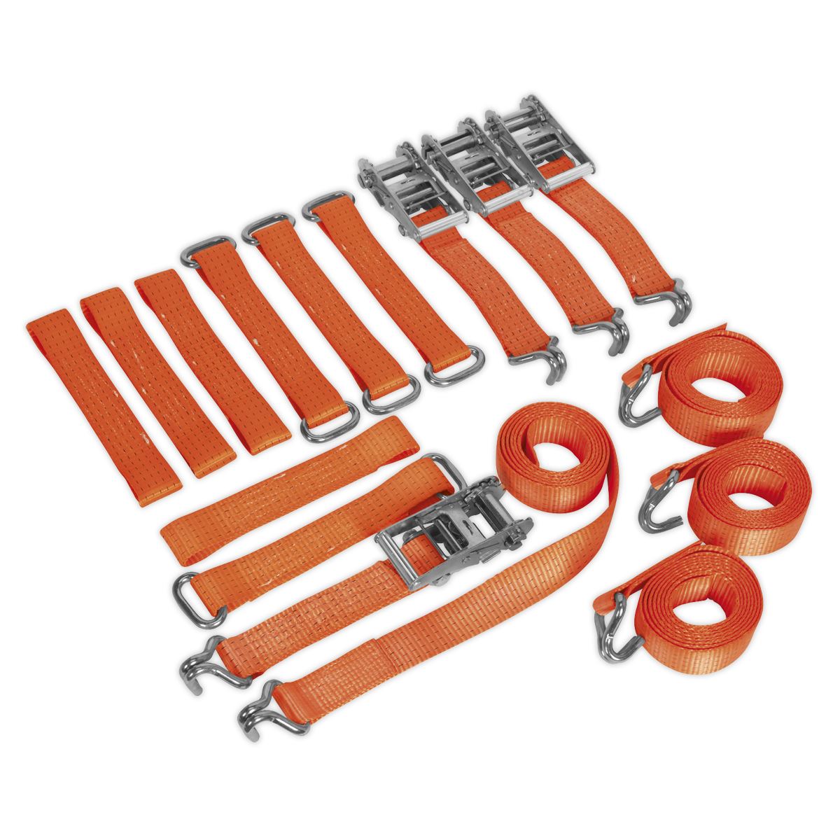Sealey TDRWKIT Car Transporter Ratchet Strap Alloy/Steel Wheel Kit 4pc 50mm x 3m 4500kg Breaking Strength Sealey