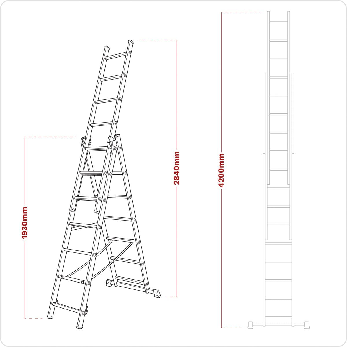 Sealey ACL307 Aluminium Extension Combination Ladder 3x7 EN 131 Sealey