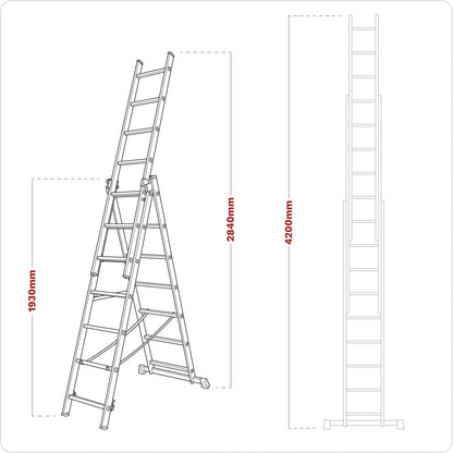 Sealey ACL307 Aluminium Extension Combination Ladder 3x7 EN 131 Sealey