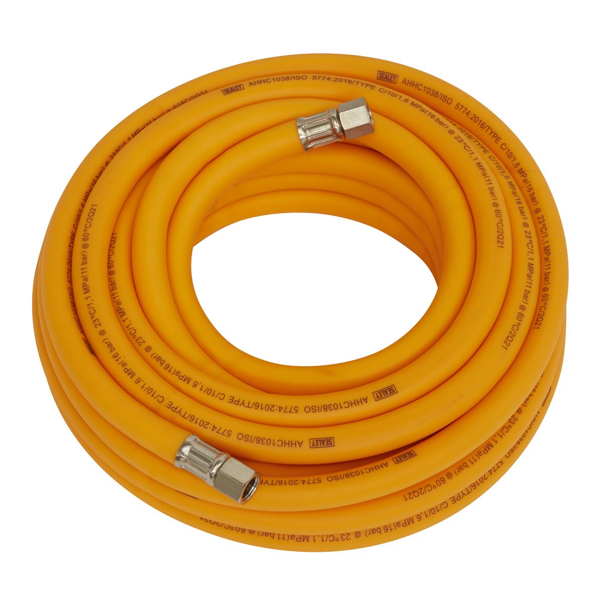 Sealey AHHC1038 Air Hose 10m x Ø10mm Hybrid High-Visibility with 1/4"BSP Unions Sealey