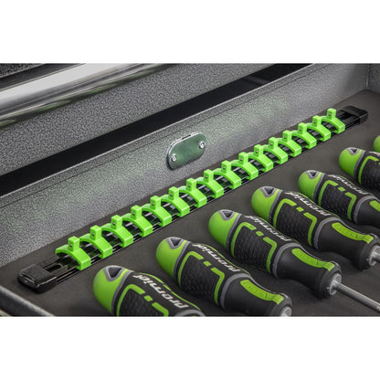 Sealey AK27052HV Socket Retaining Rail with 16 Clips 1/4"Sq Drive - Hi-Vis Green Sealey