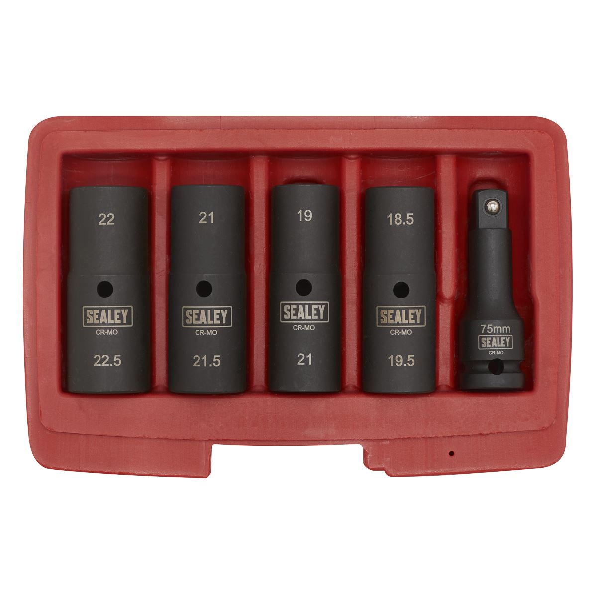 Sealey SX1820 Impact Socket Set 1/2"Sq Drive 77mm Double Ended 18.5 x 22.5mm - 5pc Sealey