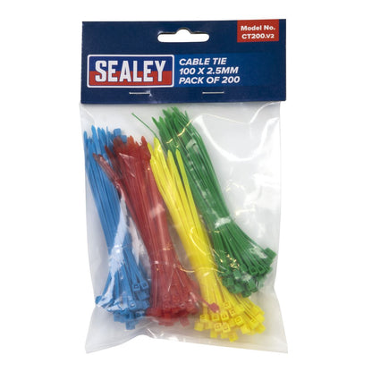 Sealey CT200 Cable Tie Assortment 100 x 2.5mm Pack of 200 Sealey
