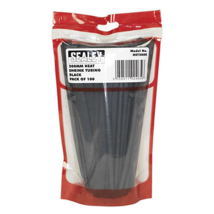 Sealey HST200B Heat Shrink Tubing Black 200mm 100pc Sealey