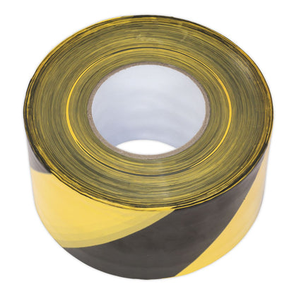 Sealey BTBY Hazard Warning Barrier Tape 80mm x 100m Black/Yellow Non-Adhesive Sealey