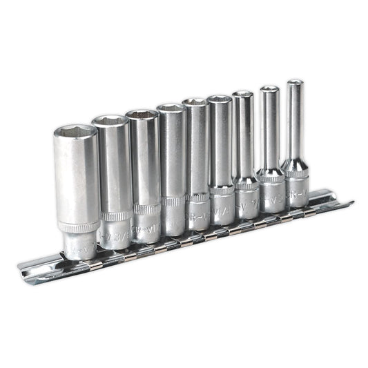 Sealey AK2718 Socket Set 9pc 1/4"Sq Drive 6pt Deep WallDrive® Imperial Sealey