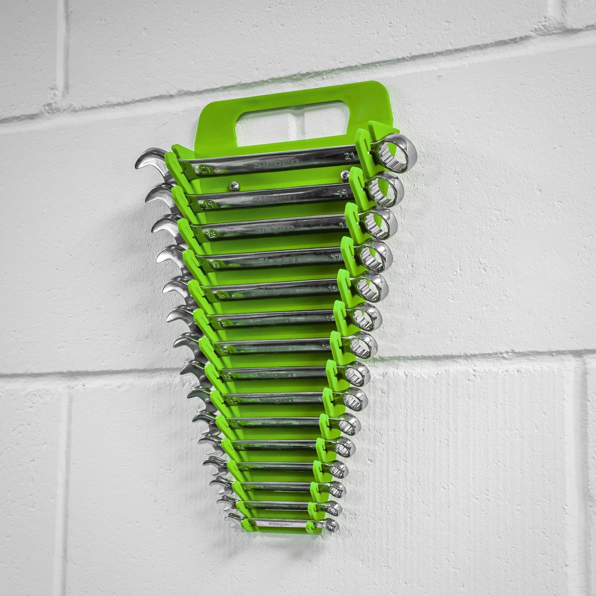 Sealey WR08HV Spanner Rack Capacity 15 Spanners Hi-Vis Green Sealey