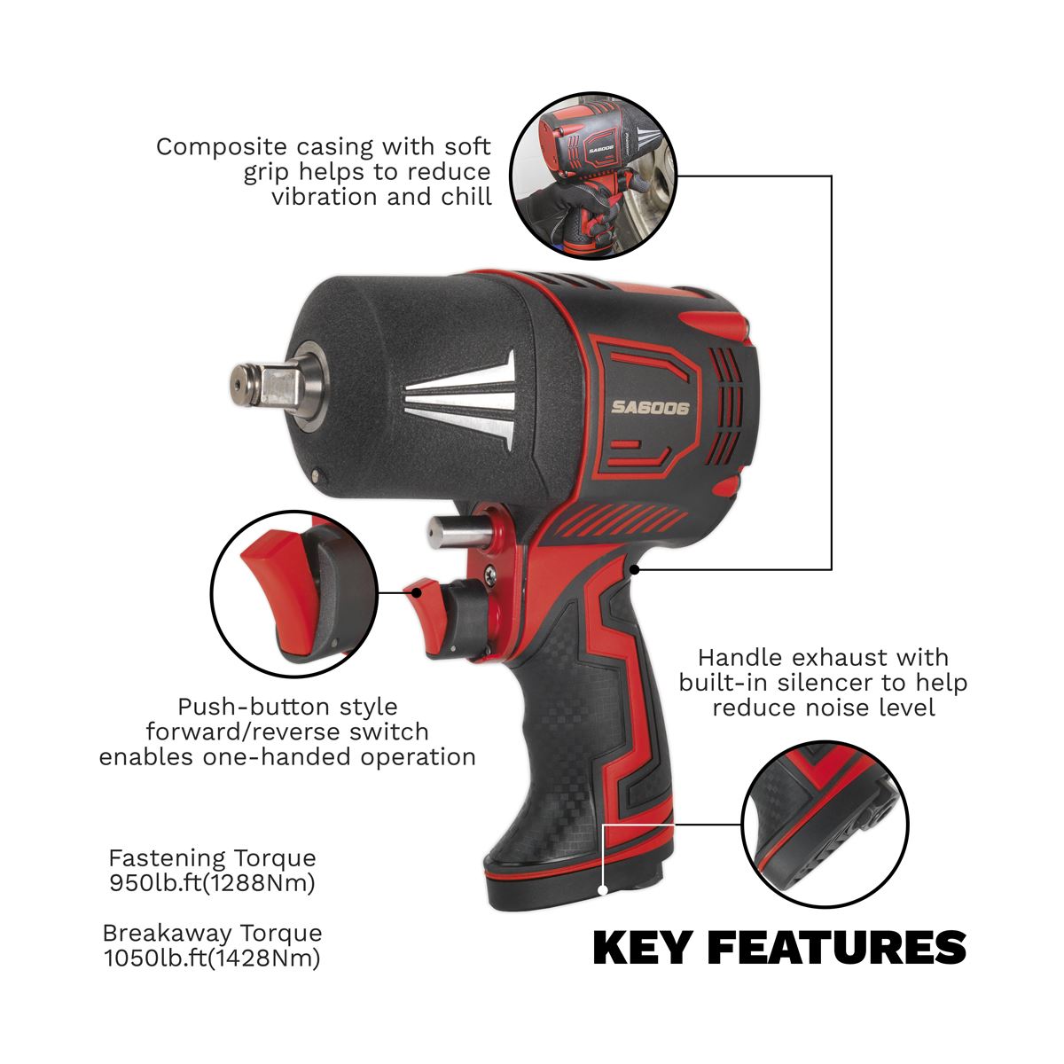 Sealey SA6006 Composite Air Impact Wrench 1/2"Sq Drive - Twin Hammer Sealey