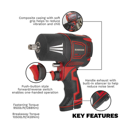 Sealey SA6006 Composite Air Impact Wrench 1/2"Sq Drive - Twin Hammer Sealey