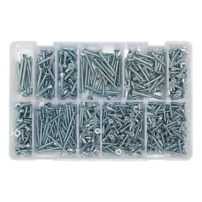 Sealey AB065STCP Self-Tapping Screw Assortment 600pc Countersunk Pozi Zinc Sealey