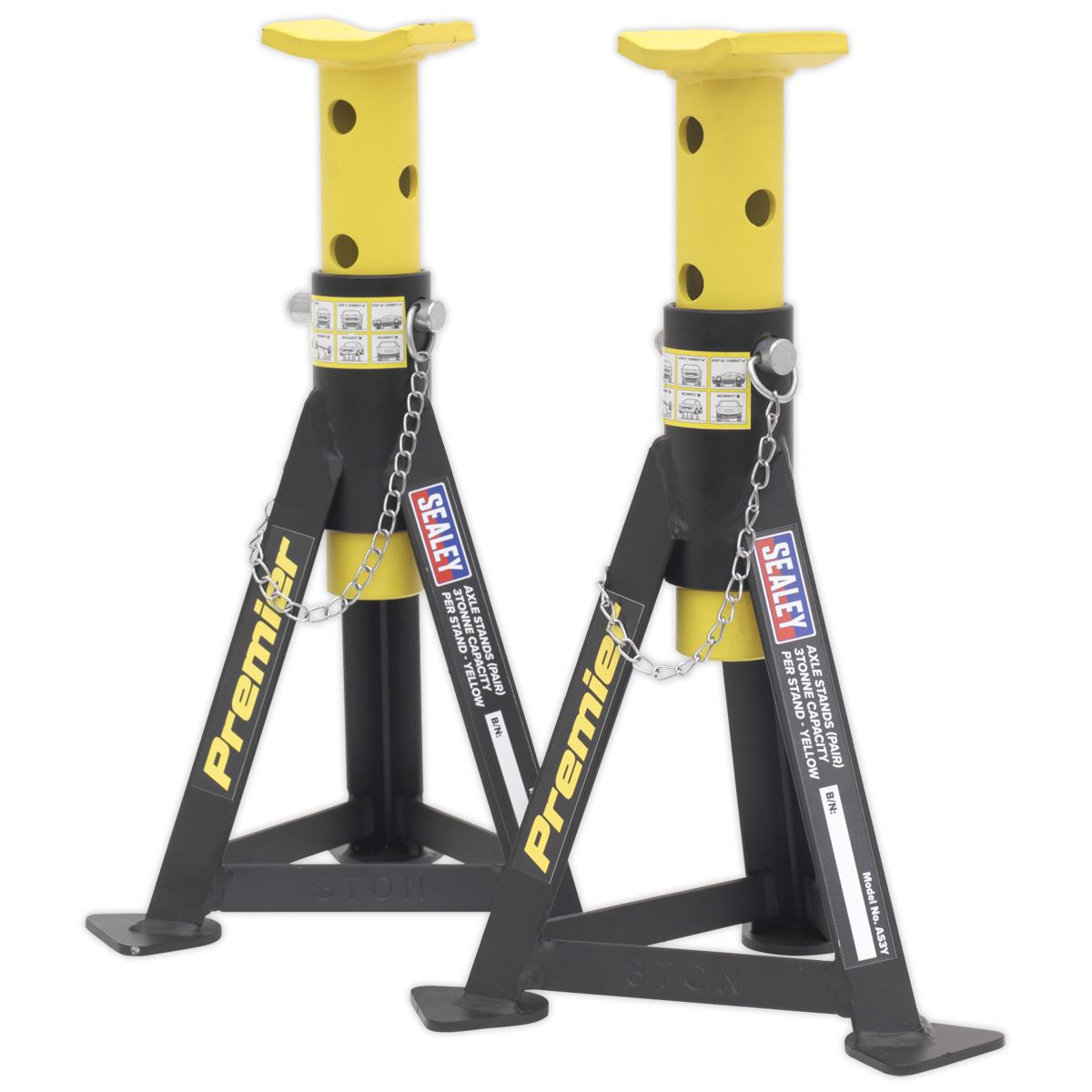 Sealey AS3Y Premier Axle Stands (Pair) 3 Tonne Capacity per Stand - Yellow Sealey
