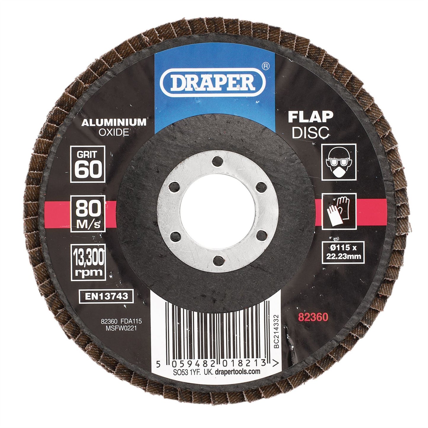 Draper 82360 Aluminium Oxide Flap Disc 115 x 22.23mm 60 Grit Draper