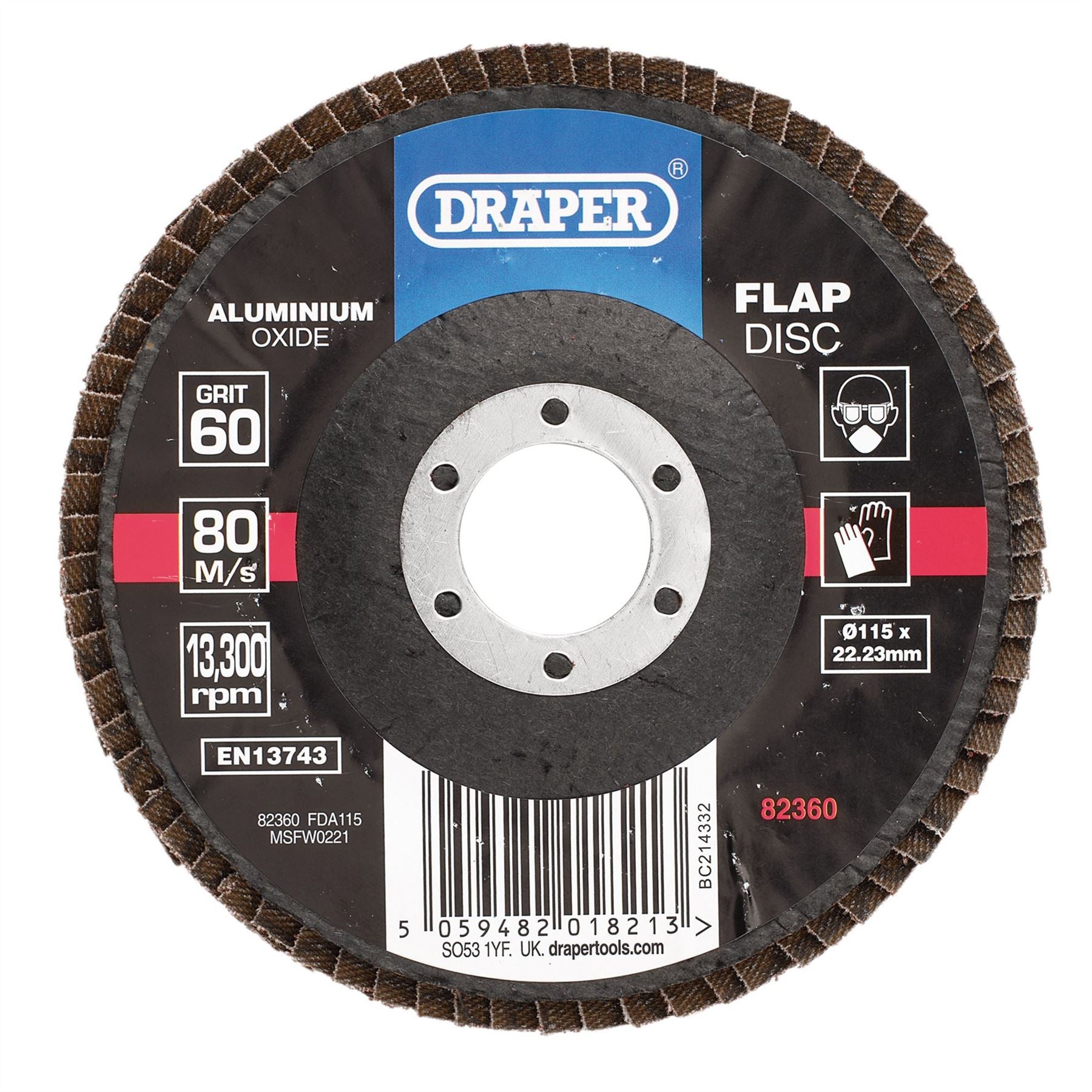 Draper 82360 Aluminium Oxide Flap Disc 115 x 22.23mm 60 Grit Draper