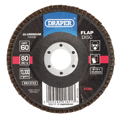 Draper 82360 Aluminium Oxide Flap Disc 115 x 22.23mm 60 Grit Draper
