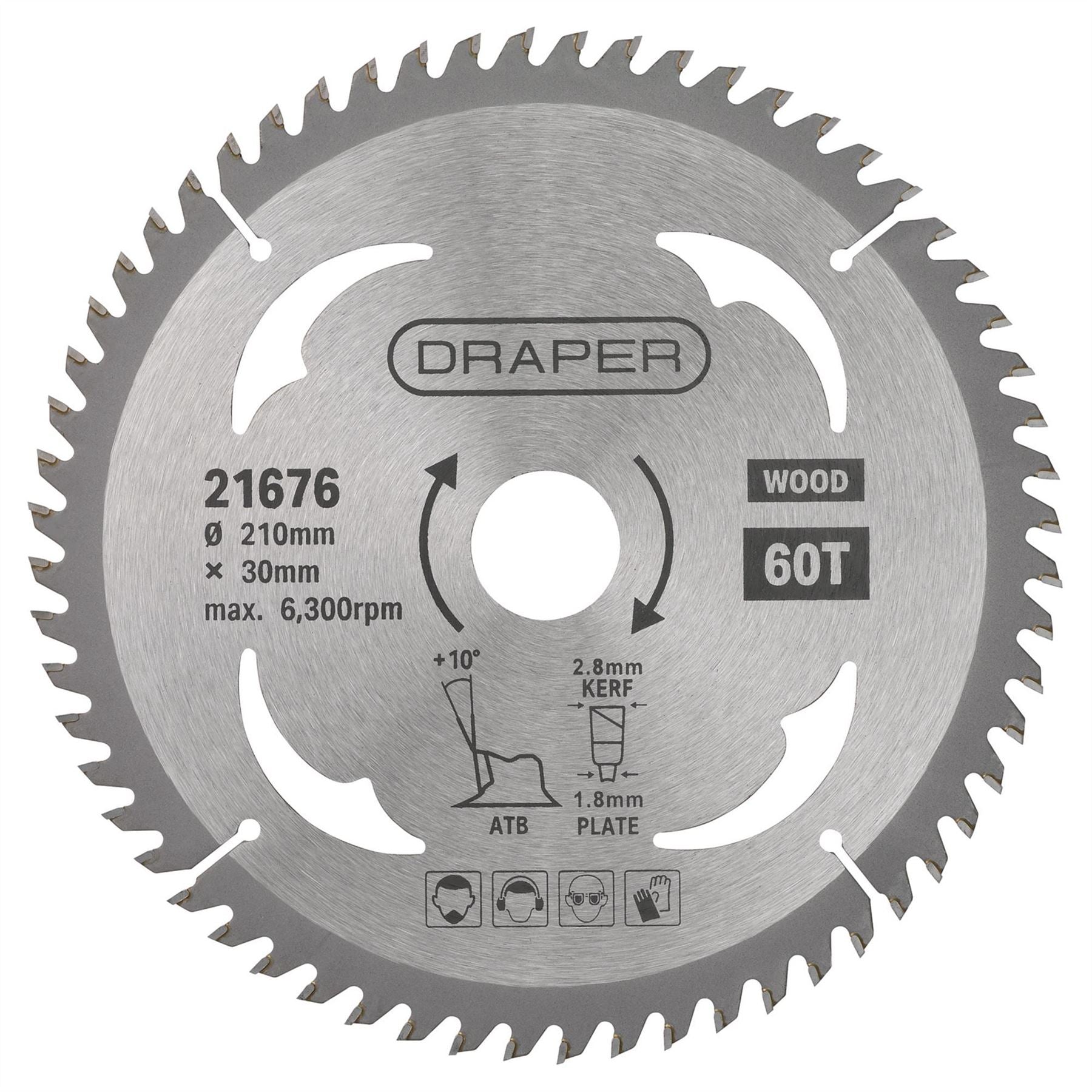 Draper 21676 TCT Circular Saw Blade for Wood 210 x 30mm 60T Draper