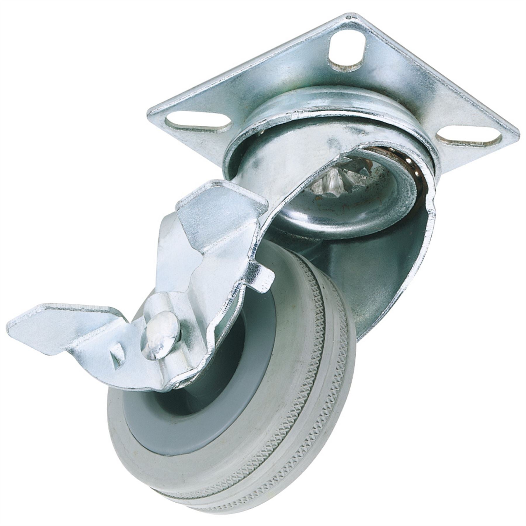 Draper 65469 Swivel Plate Fixing Rubber Castor with Brake 50mm Diameter S.W.L. 50kg Draper