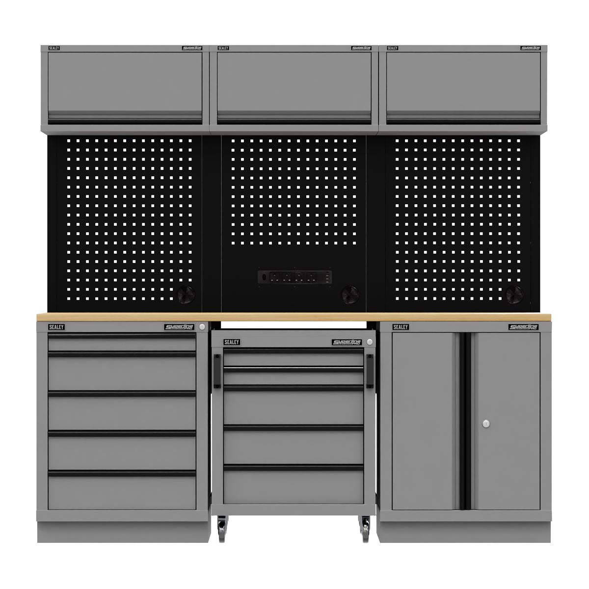 Sealey APMSBESTACK03W Superline PRO® Black Edition Storage System with Rubber Wood Worktop 2.04m Sealey