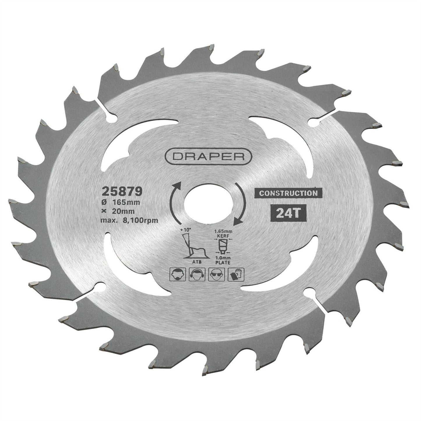 Draper 25879 TCT Cordless Construction Circular Saw Blade for Wood & Composites 165 x 20mm 24T Draper
