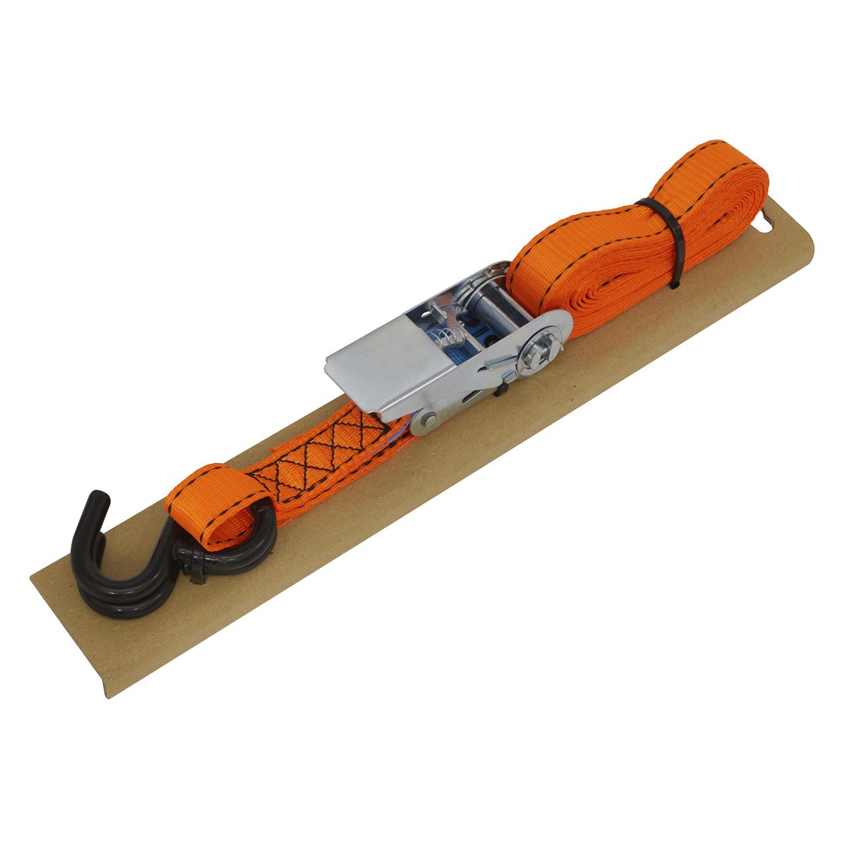 Sealey TD0635S Ratchet Strap 25mm x 5m Polyester Webbing S-Hook with Corner Protector 600kg Breaking Strength Sealey