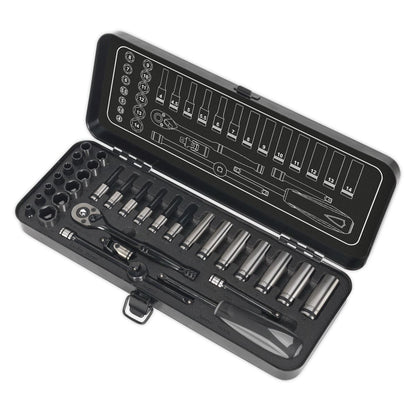 Sealey AK7970 Socket Set 32pc 1/4"Sq Drive 6pt WallDrive® Metric Premier Black Sealey