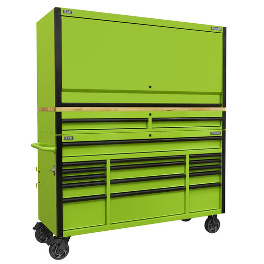Sealey AP6115BECOMBO1 15 Drawer 1549mm Mobile Trolley with Wooden Worktop and Hutch and 2 Drawer Riser Sealey