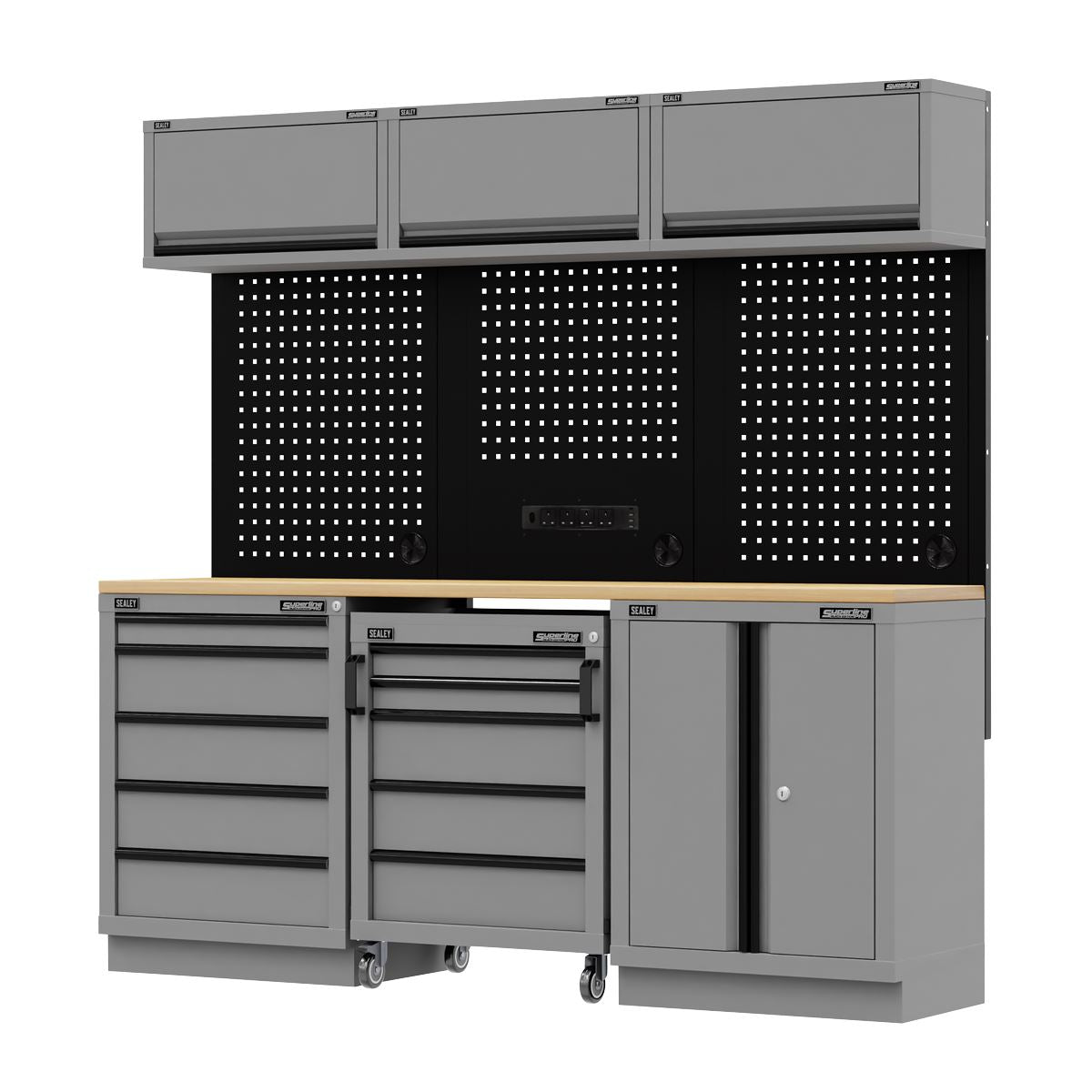 Sealey APMSBESTACK03W Superline PRO® Black Edition Storage System with Rubber Wood Worktop 2.04m Sealey