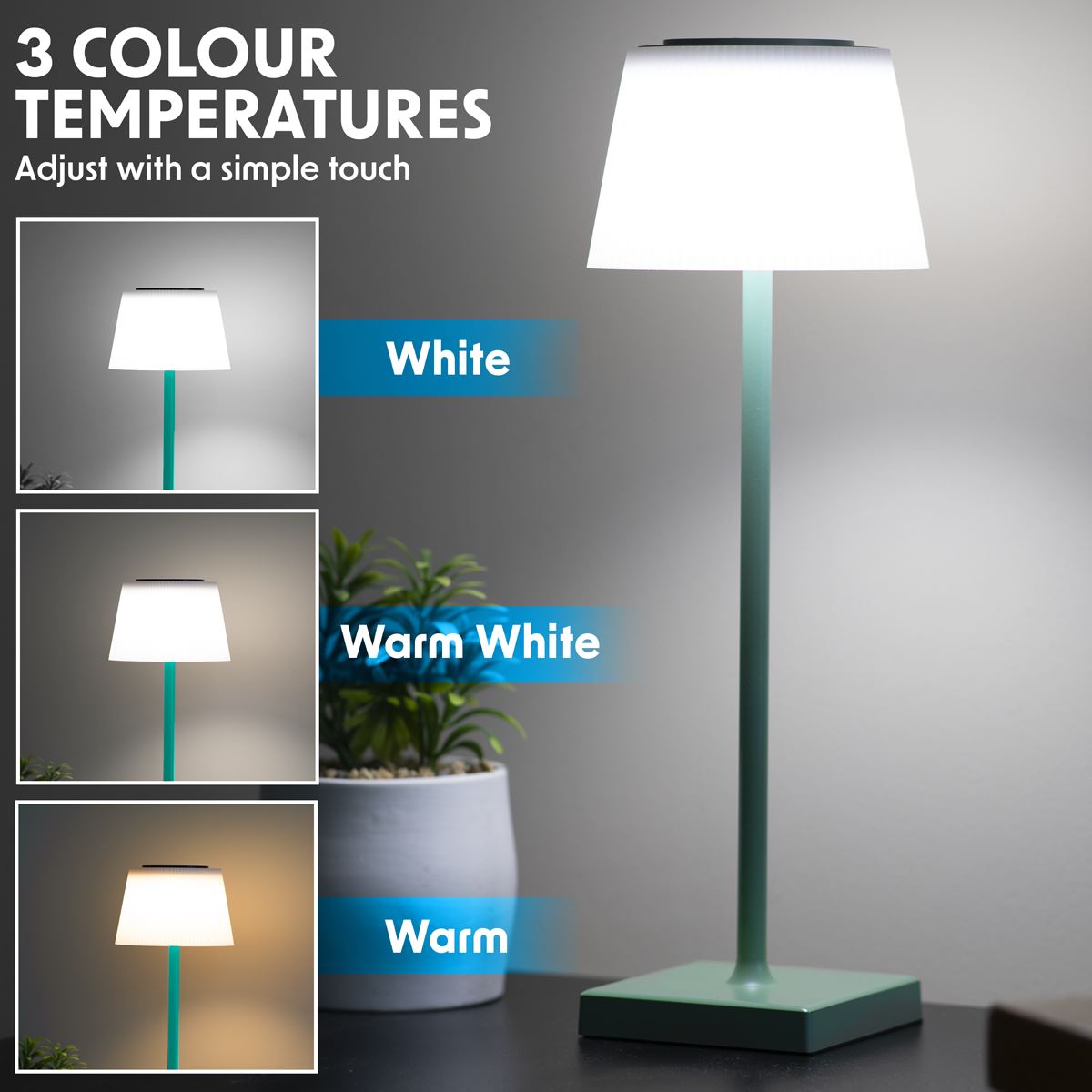 Dellonda DH214 Rechargeable Table Lamp for Home Office Restaurant RGB Colours Sealey