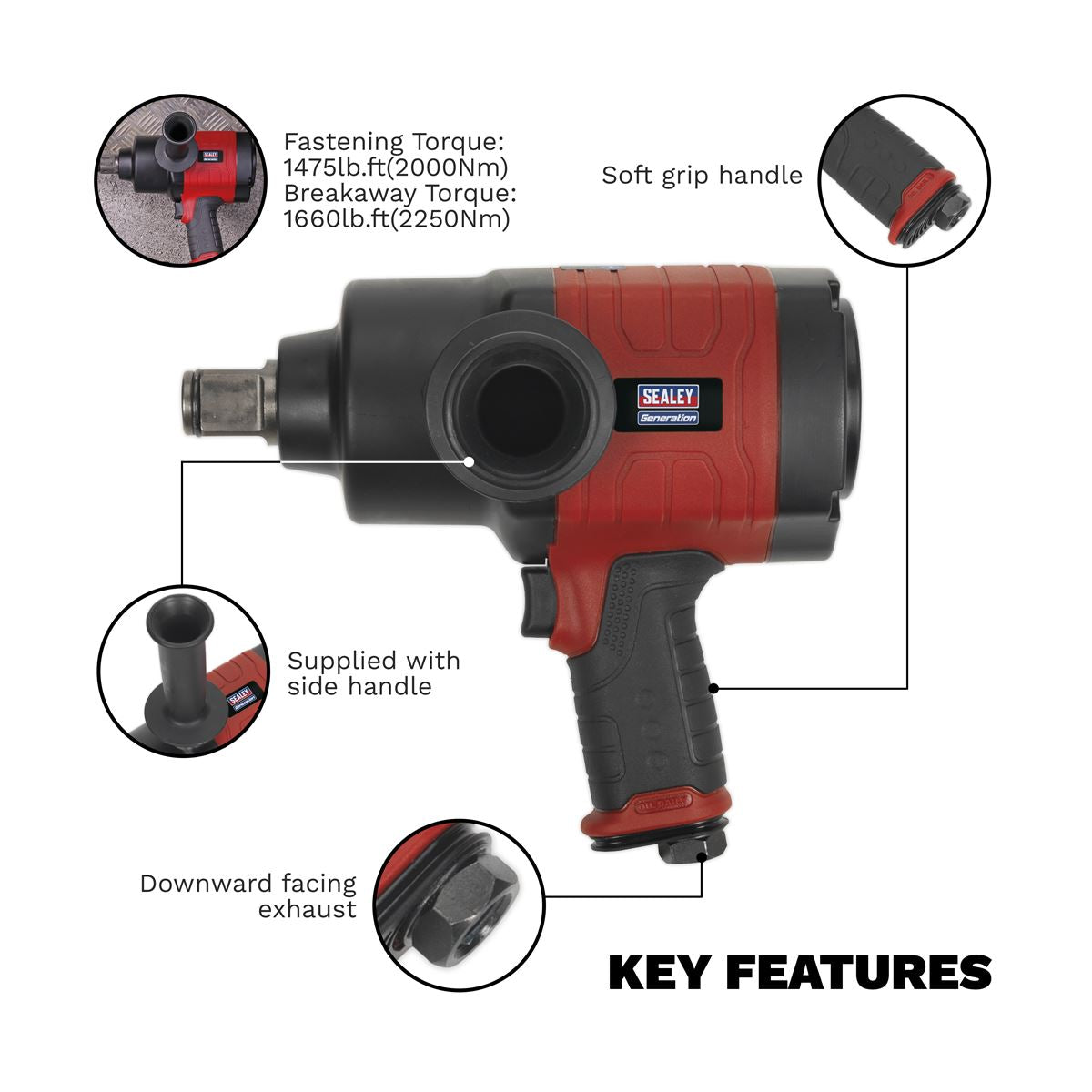 Sealey GSA6005 Air Impact Wrench 1"Sq Drive - Twin Hammer Sealey