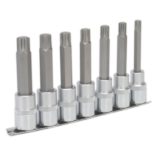 Sealey AK6235 Ribe Socket Bit Set 7pc 1/2"Sq Drive 100mm Sealey