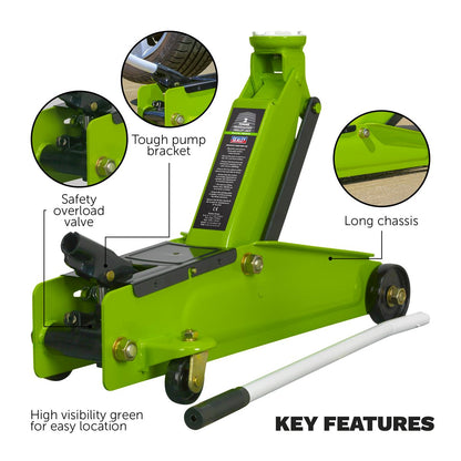 Sealey 1153CXHV Long Reach Heavy-Duty Trolley Jack 3 Tonne - Green Sealey