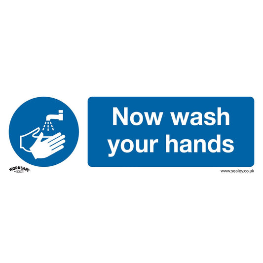 Sealey SS5P10 Mandatory Safety Sign - Now Wash Your Hands - Rigid Plastic - Pack of 10 Sealey