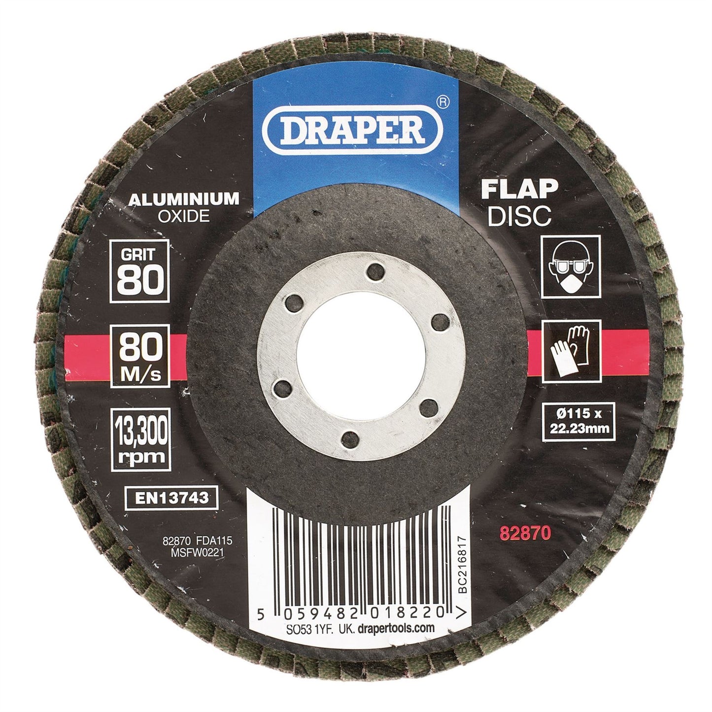 Draper 82870 Aluminium Oxide Flap Disc 115 x 22.23mm 80 Grit Draper